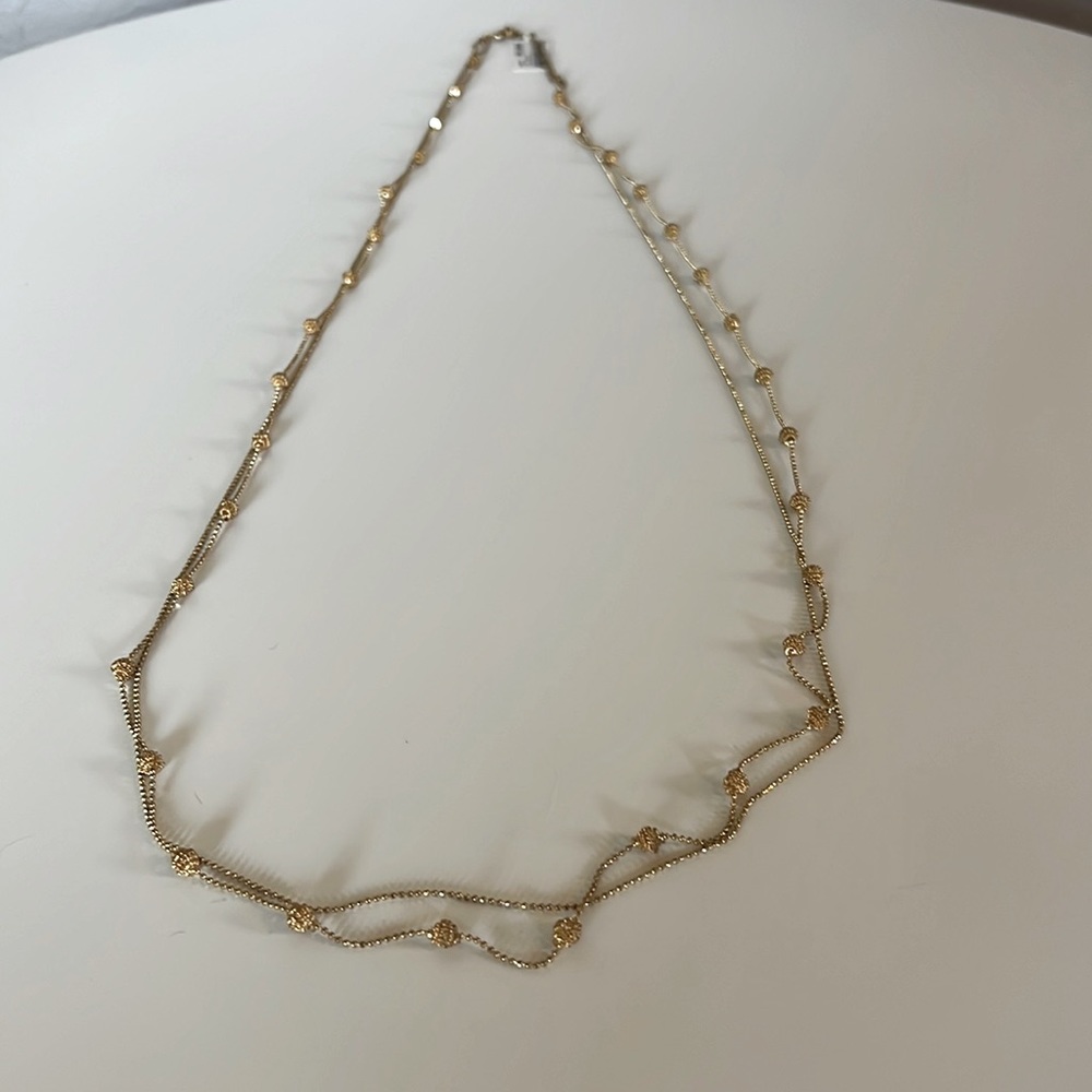 Gold double strand long necklace